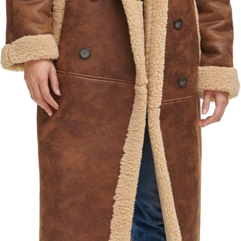 NEW Levi's womens Faux Shearling Long Coat sz L - Picture 3 of 6